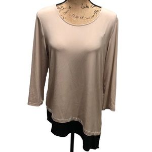 {Calvin Klein} Beige And Black Asymmetrical Long Sleeved Top